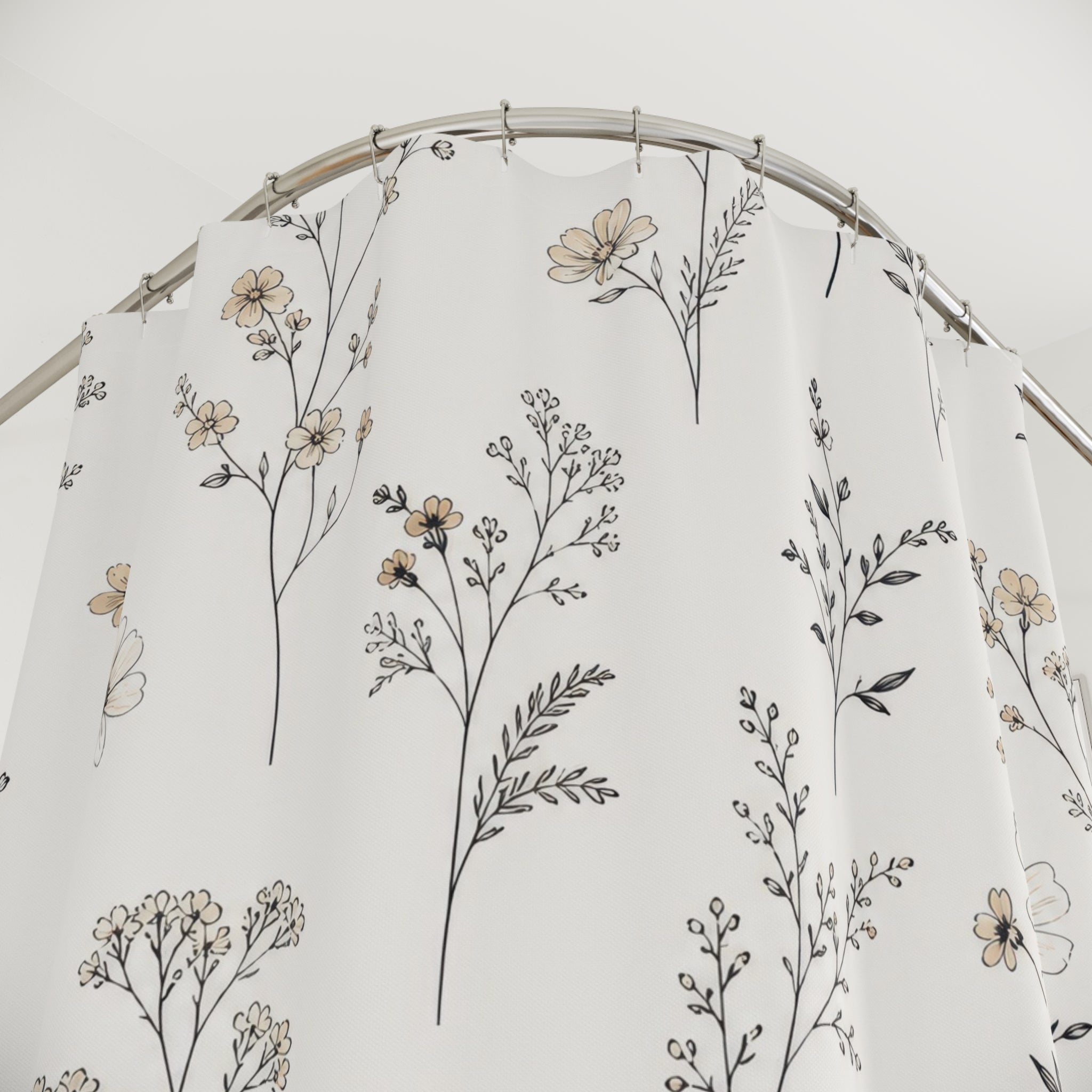 Black and White Floral Shower Curtain