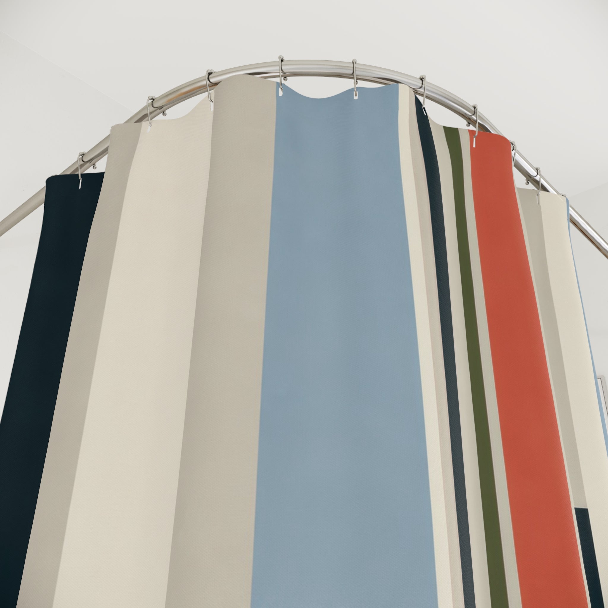 Teal Navy Color Block Stripe Shower Curtain