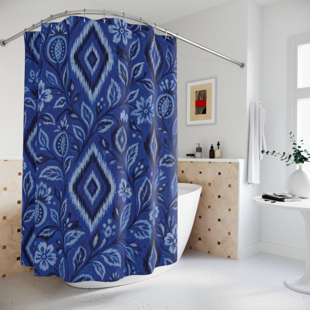 Blue Ikat Floral Shower Curtain