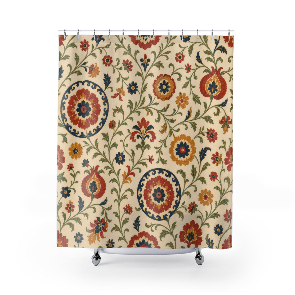Suzani Folk Boho Floral Shower Curtain