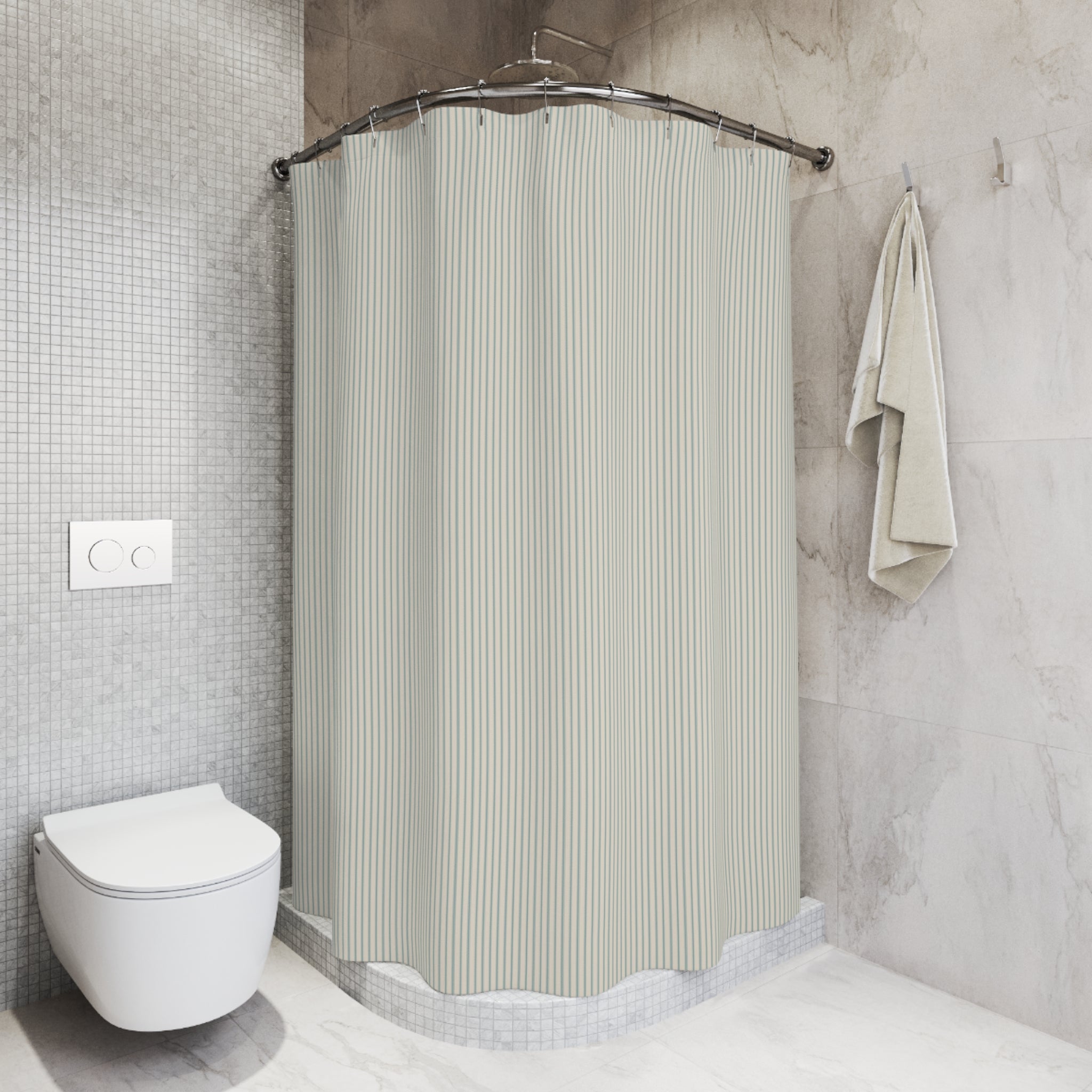Aqua Ticking Stripe Shower Curtain