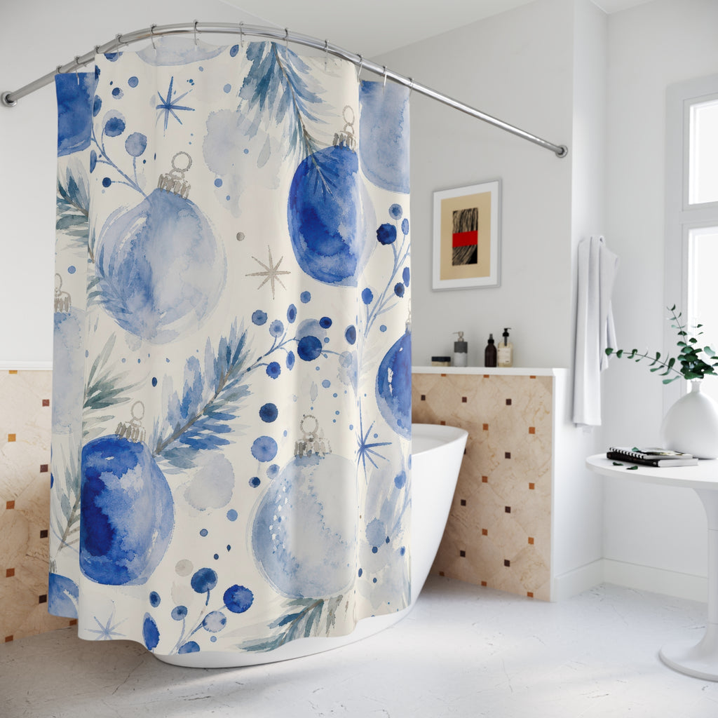 Watercolor Ornament Blue Christmas Shower Curtain