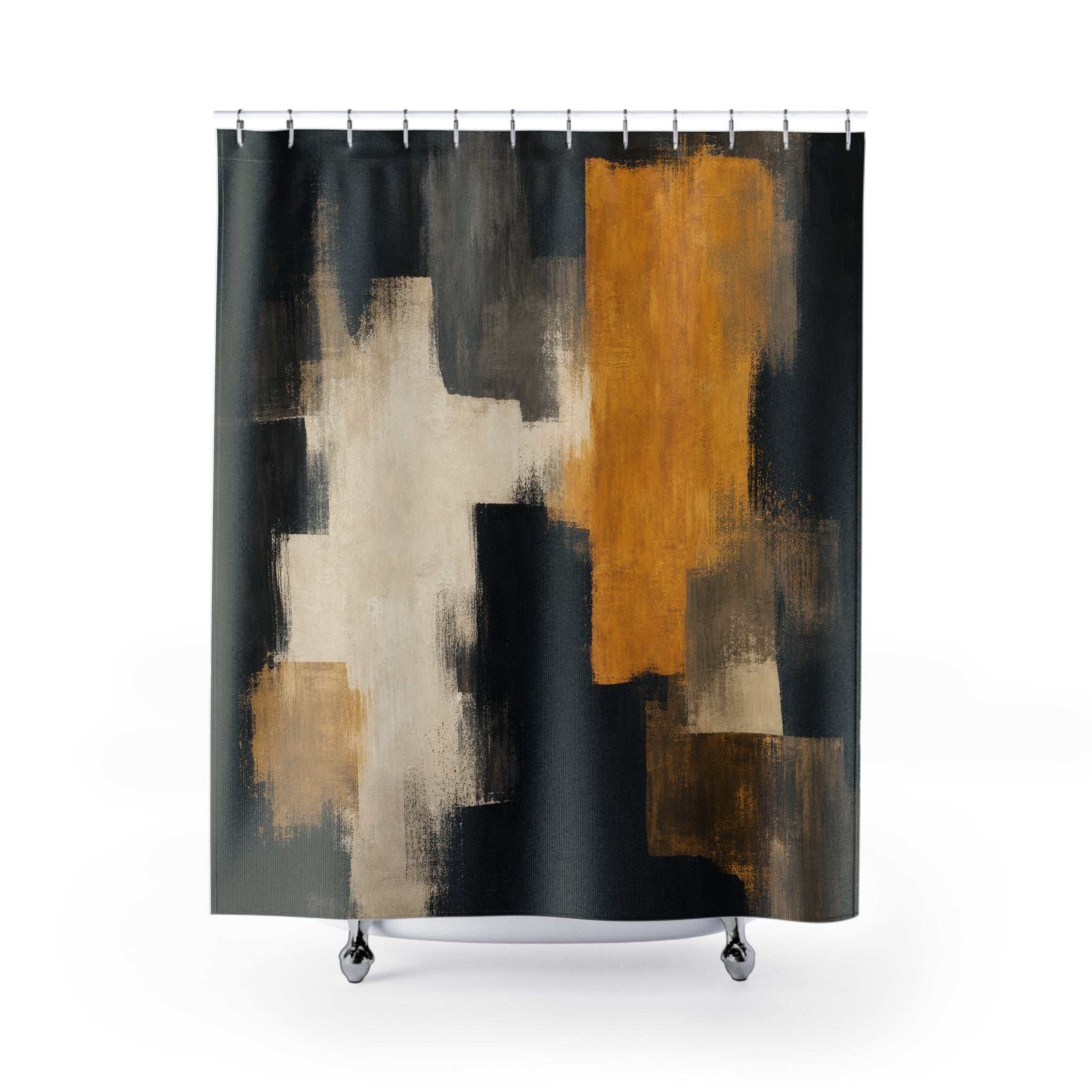 Mustard Abstract Black Gold Shower Curtain