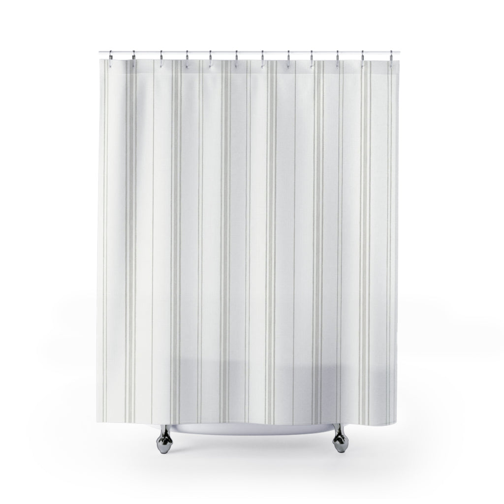 White Grey Pinstripe Shower Curtain