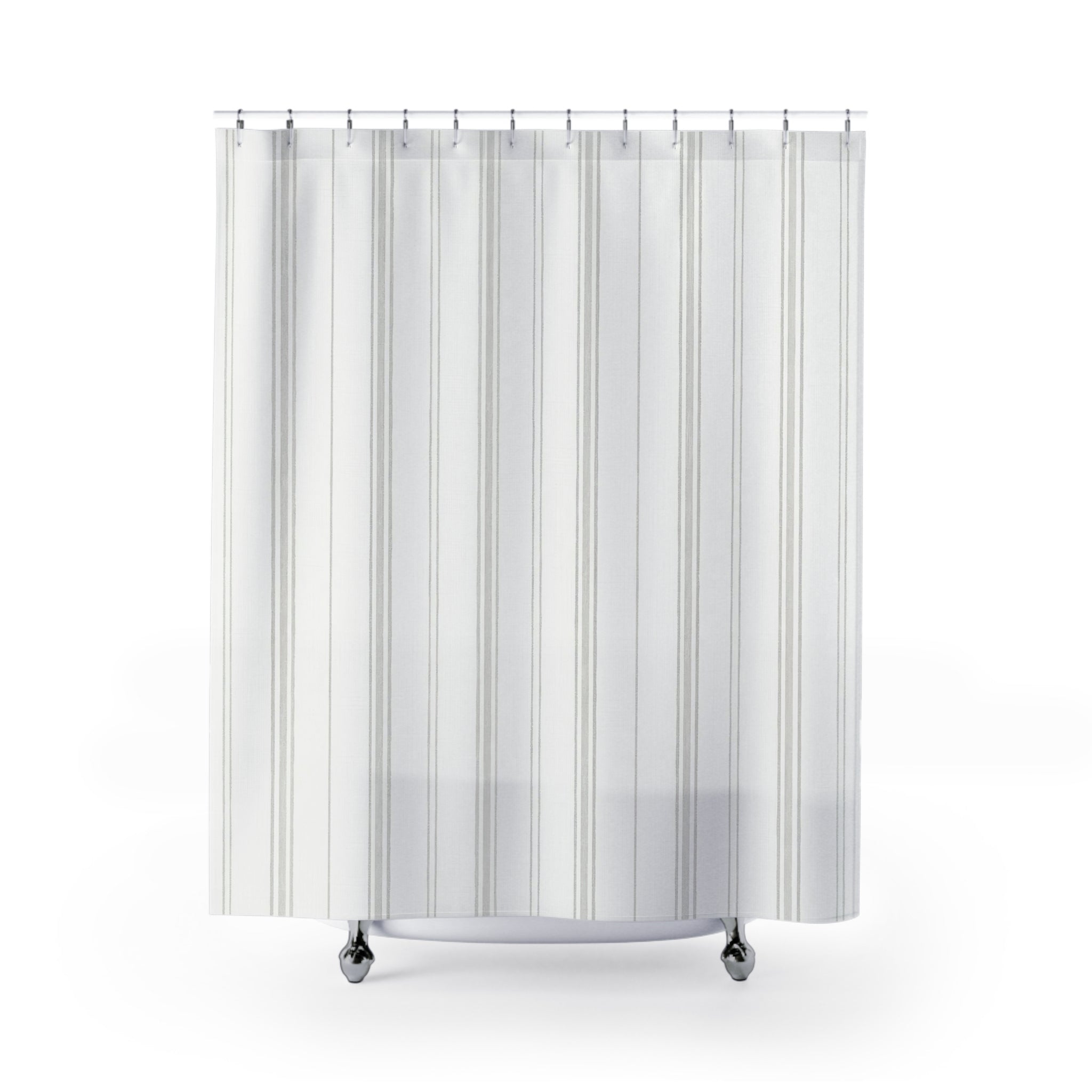 White Grey Pinstripe Shower Curtain
