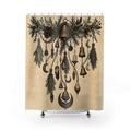 Wiccan hanging herbs bells crystals and lunar talismans shower curtain with full front view