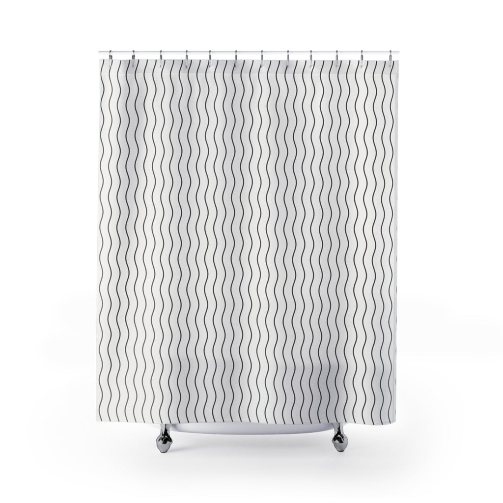 Grey and White Wavy Stripe Shower Curtain