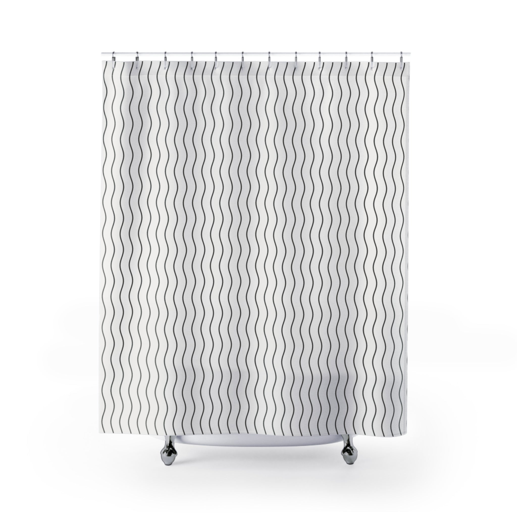 Grey and White Wavy Stripe Shower Curtain
