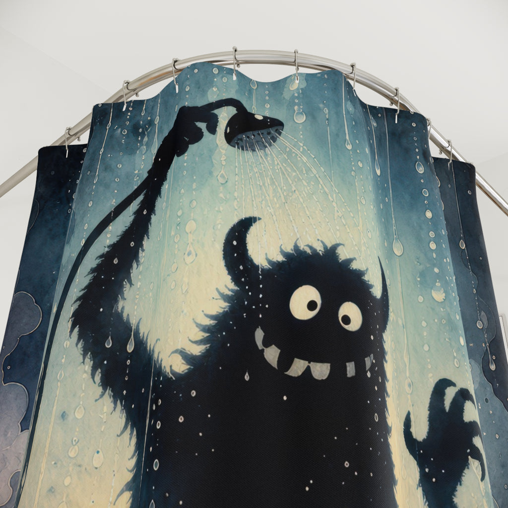 Unique Funny Shower Curtain, Shadow Monster Rain Art, Spooky Blue Bathroom Humor, Weird Creature Guest Bath Wall Decor Gift For Home