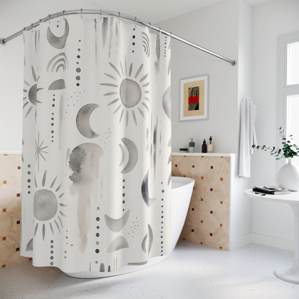 Grey Celestial Moon Sun Shower Curtain