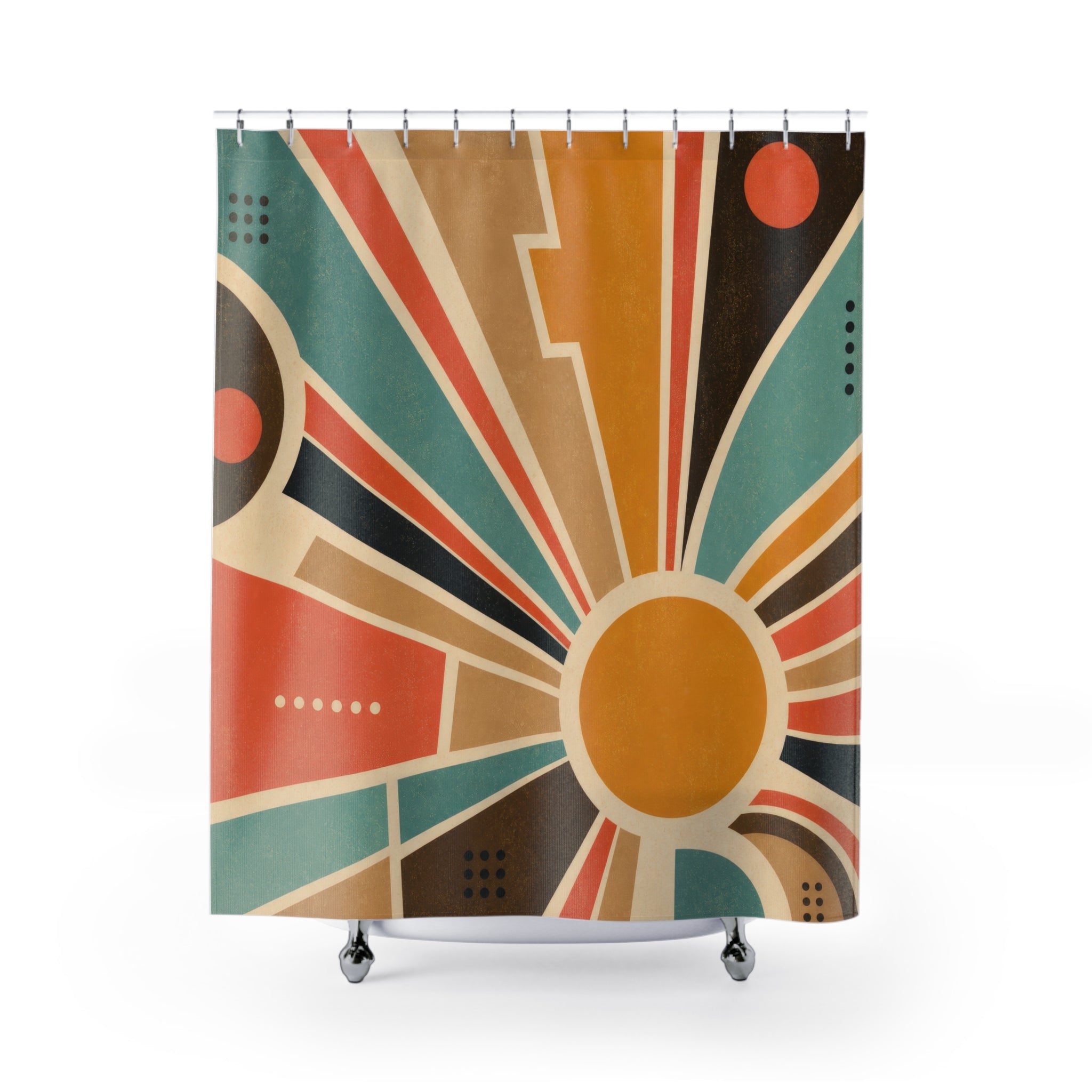 Mid Century Sunburst Geometric Shower Curtain