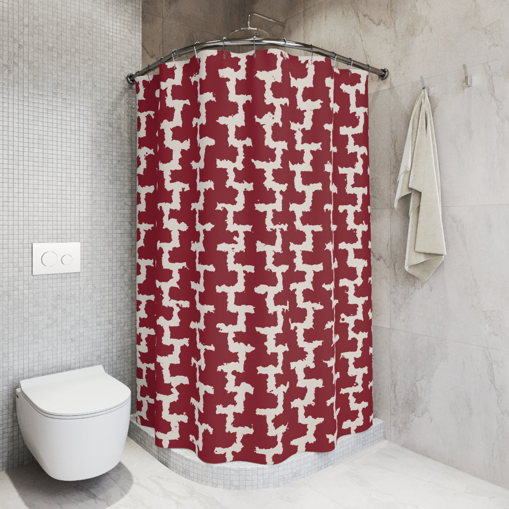Red and White Greek Key Shower Curtain