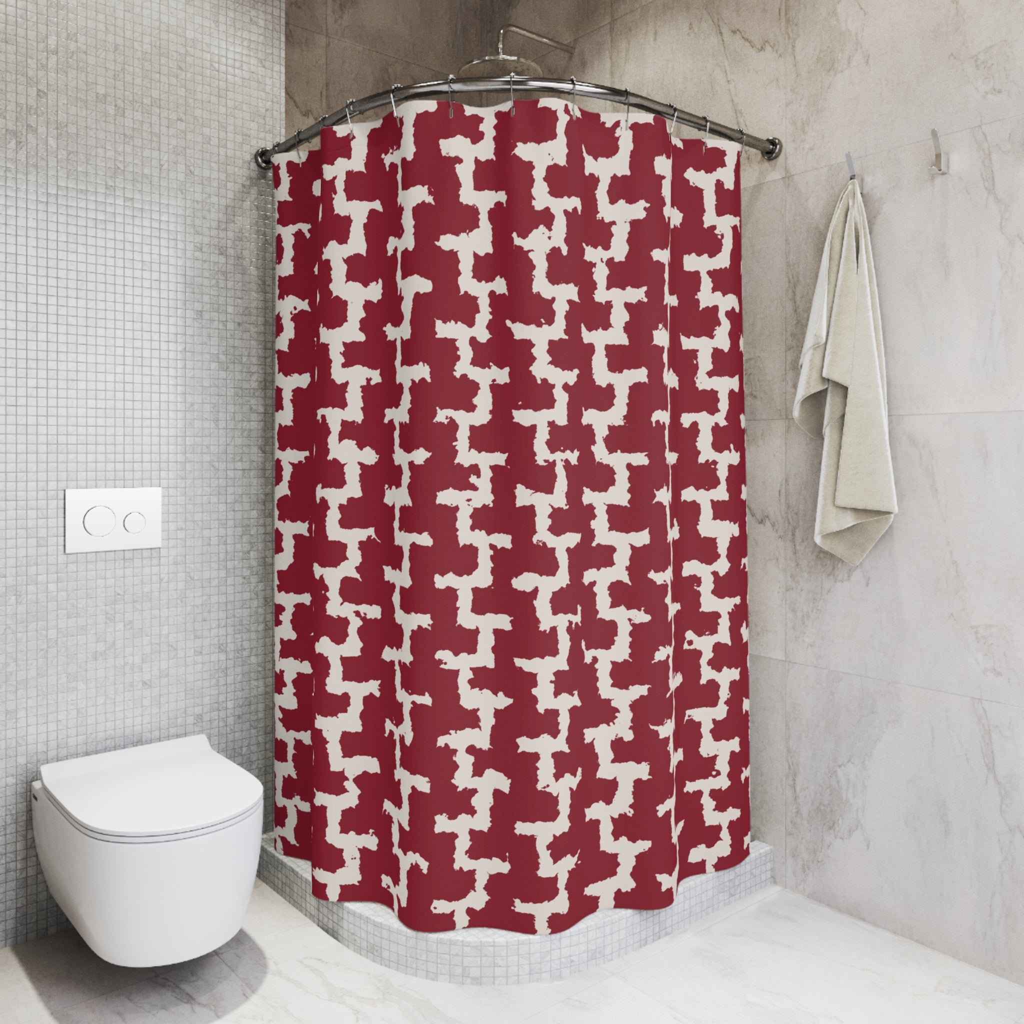 Red and White Greek Key Shower Curtain