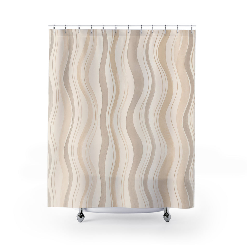 Beige Gray Wavy Stripe Shower Curtain