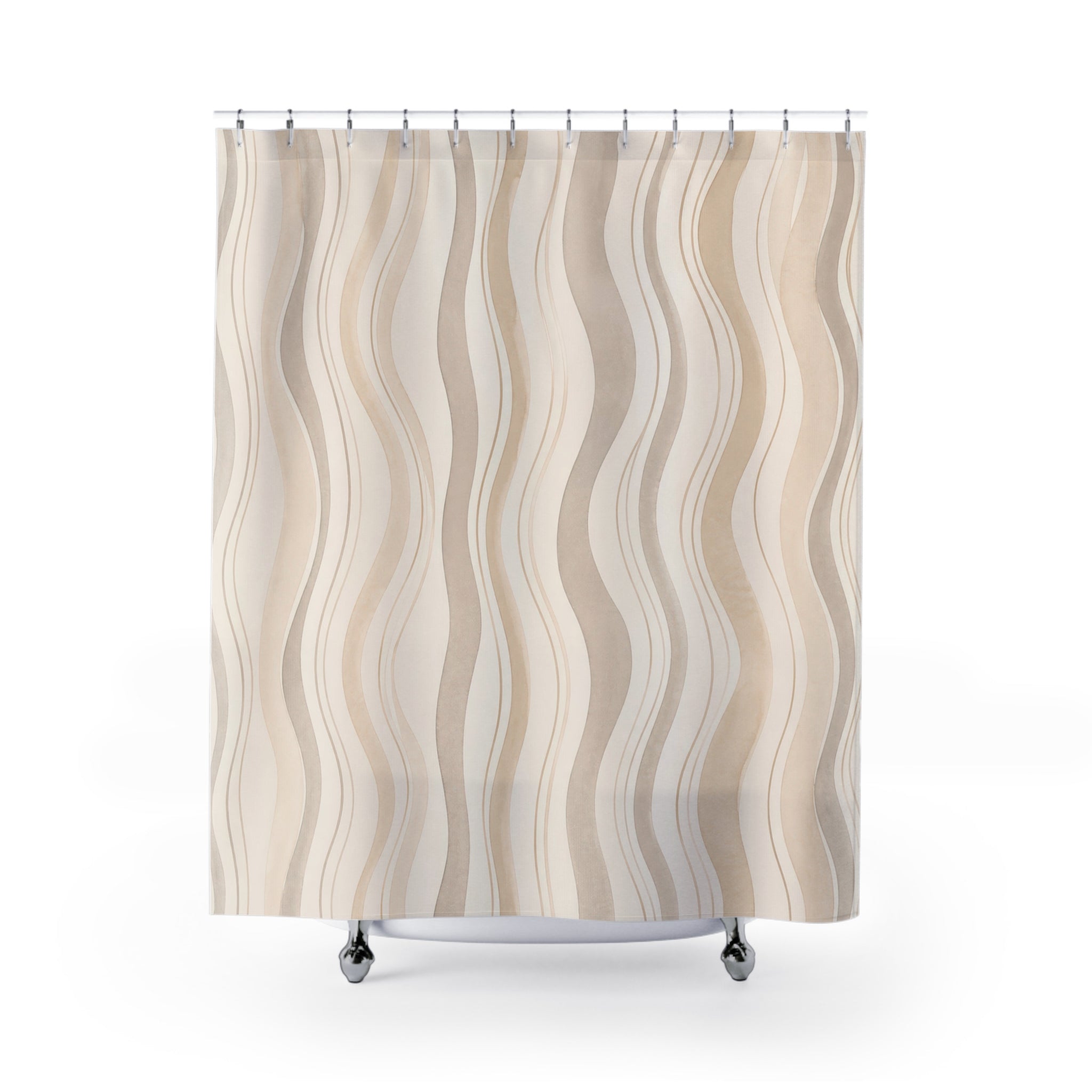 Beige Gray Wavy Stripe Shower Curtain
