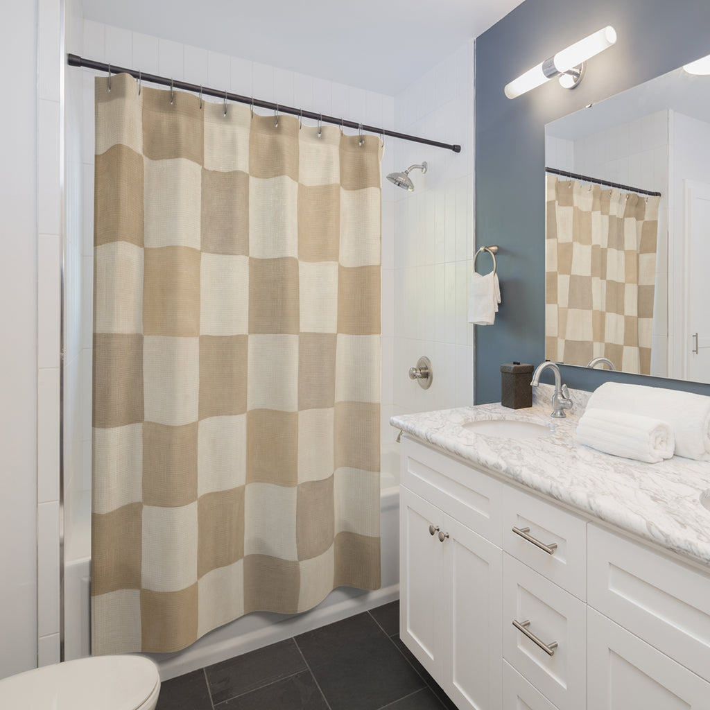 Beige Tan Checkerboard Shower Curtain