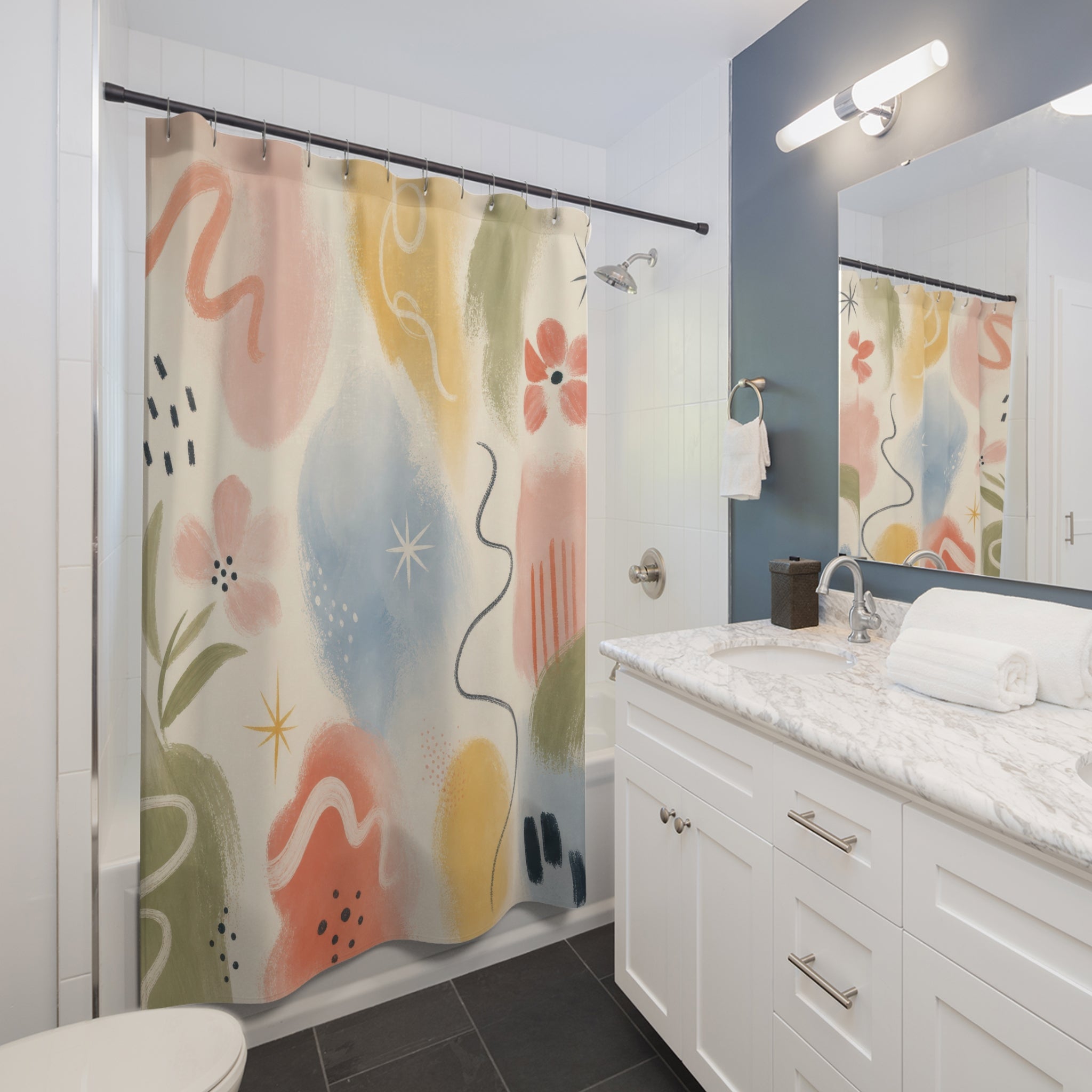 Retro Pastel Abstract Shower Curtain