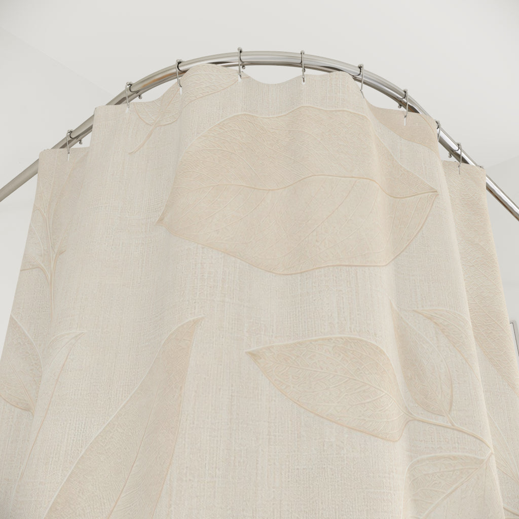 Leaf Shower Curtain, Cream Beige Bath Decor, Pale Botanical Plant Pattern, Elegant Neutral Guest Bathroom Decor, Soft Modern Style