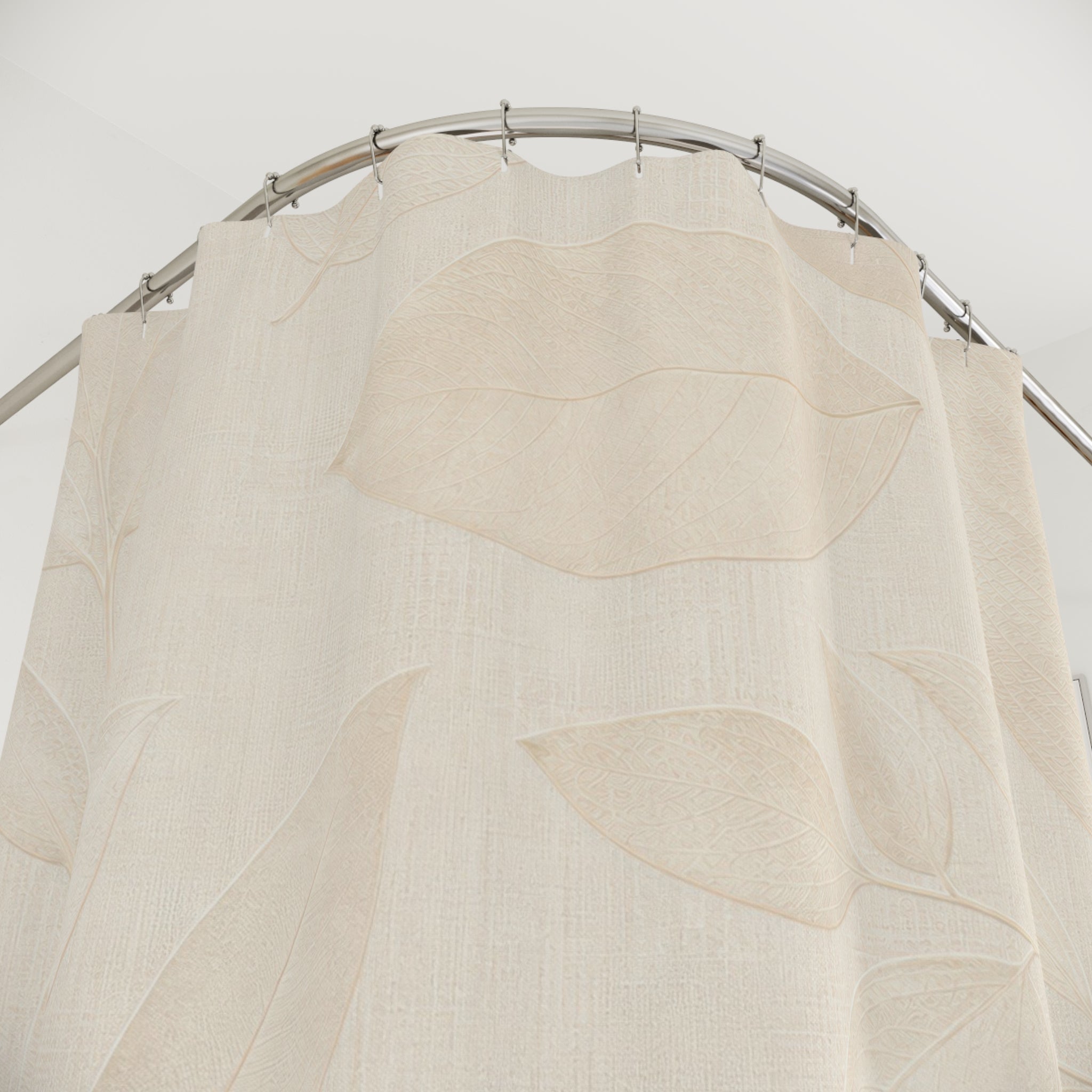 Leaf Shower Curtain, Cream Beige Bath Decor, Pale Botanical Plant Pattern, Elegant Neutral Guest Bathroom Decor, Soft Modern Style