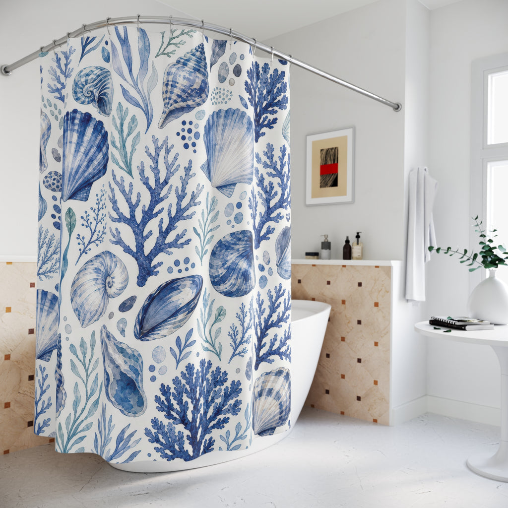 Blue Coastal Shell Shower Curtain
