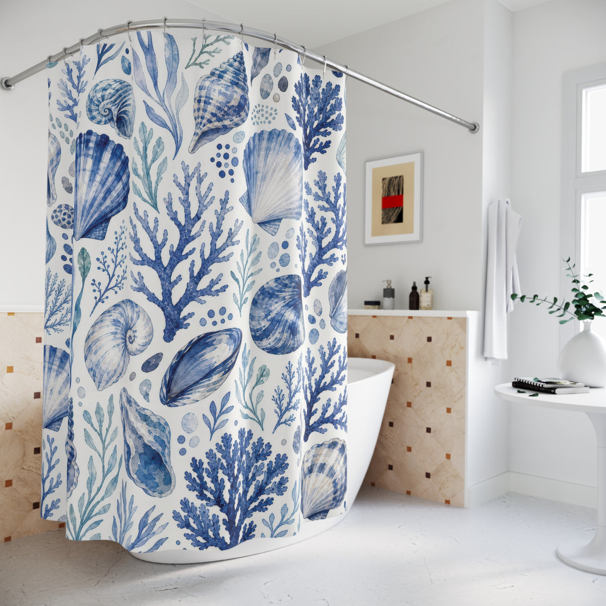 Blue Coastal Shell Shower Curtain