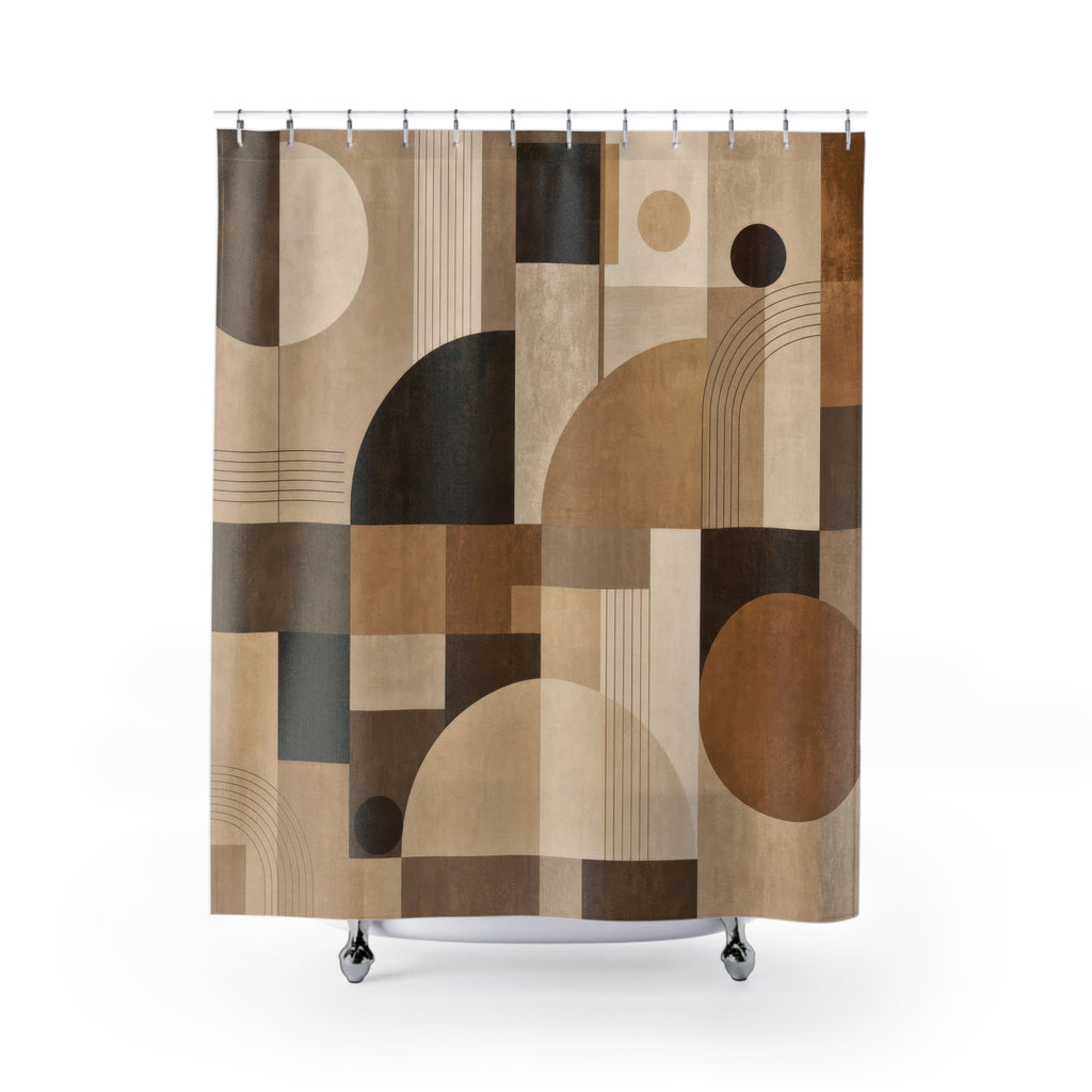 Brown Beige Geometric Block Shower Curtain