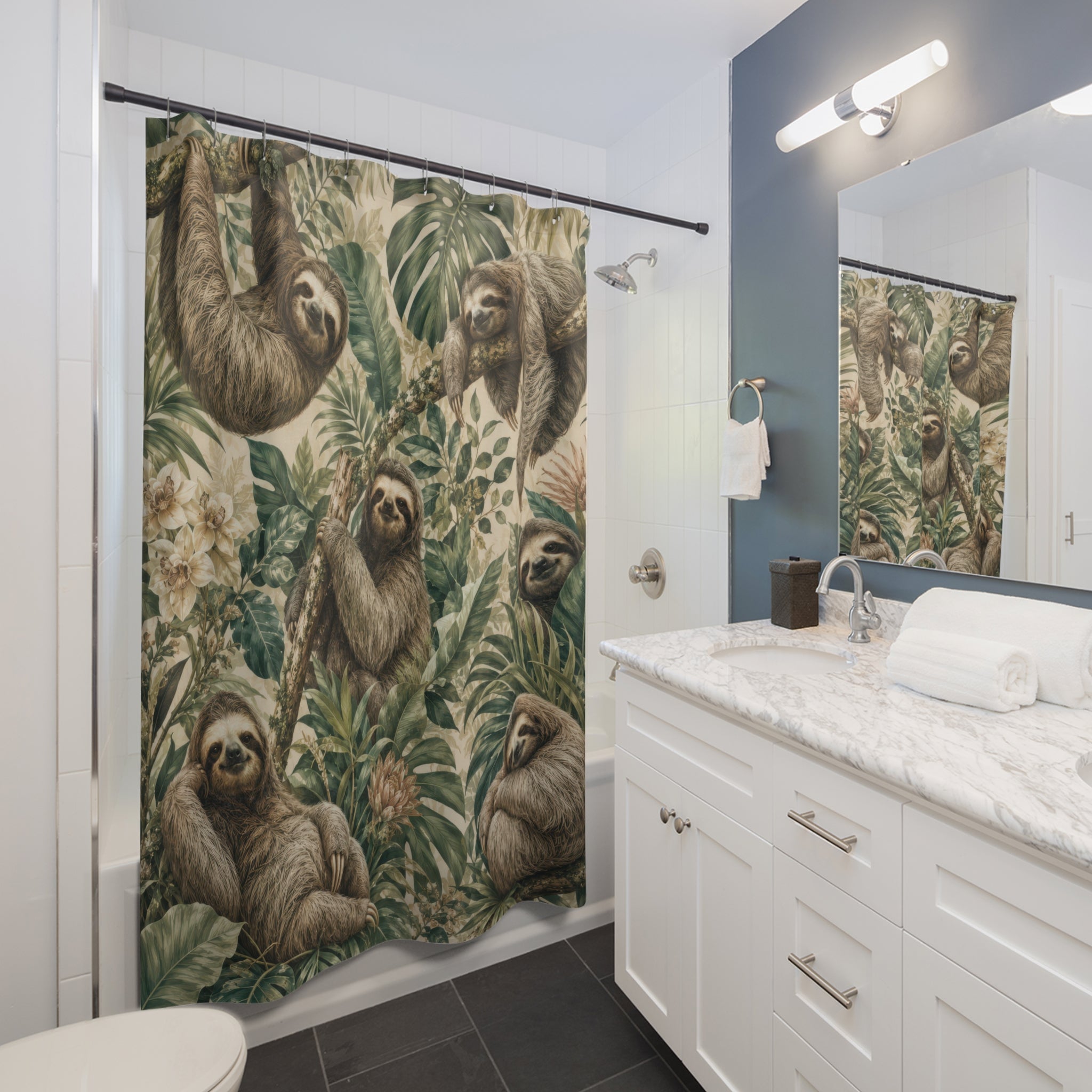 Nature Shower Curtain: Green Botanical Sloth
