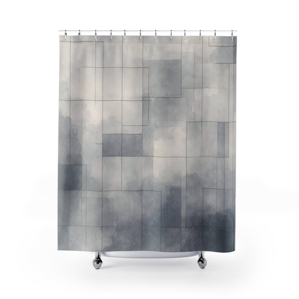 Grey Watercolor Grid Shower Curtain