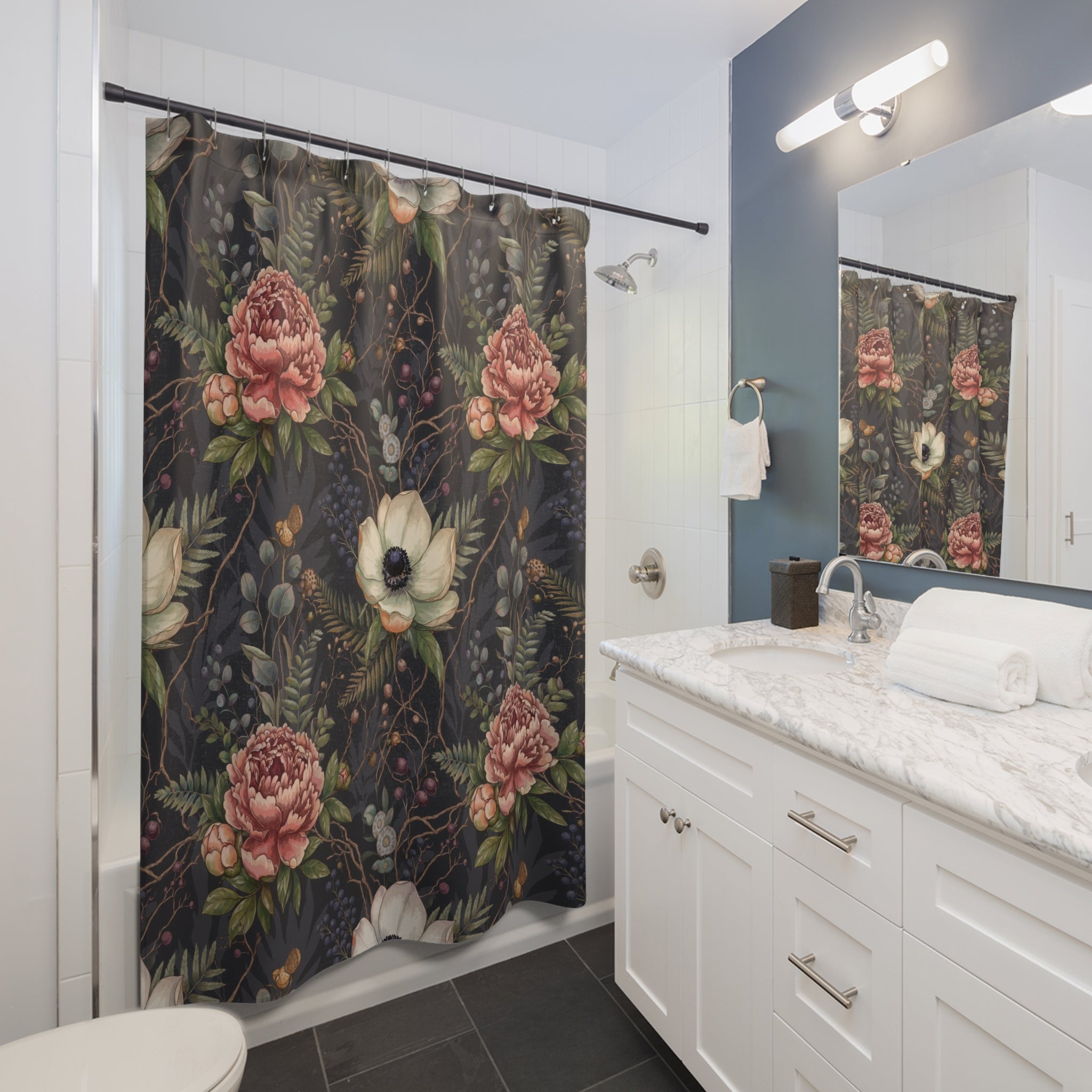 Moody Peony Shower Curtain — Dark Pink Floral