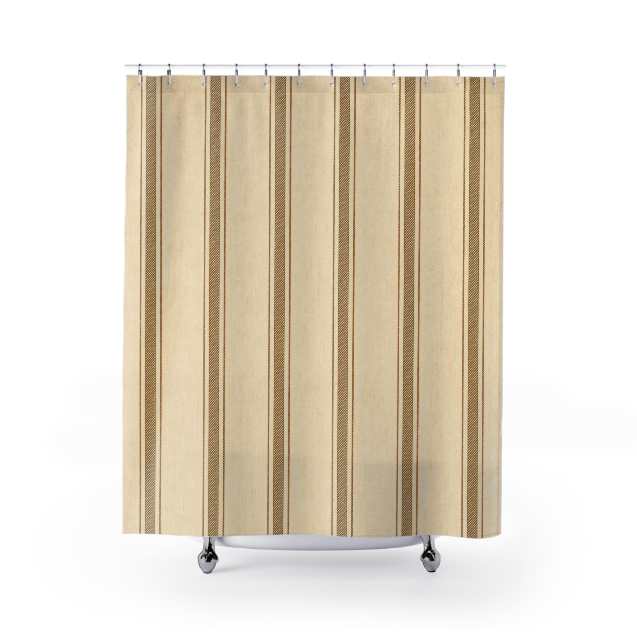 Brown Striped Shower Curtain, Tan Cream Farmhouse Bath Decor, Warm Panel Stripe Pattern, Classic Neutral Guest Bathroom Decor Style