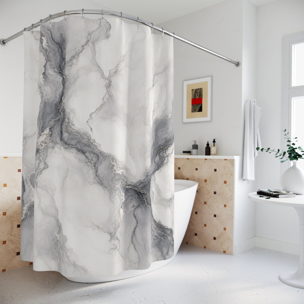 Grey Marble Shower Curtain