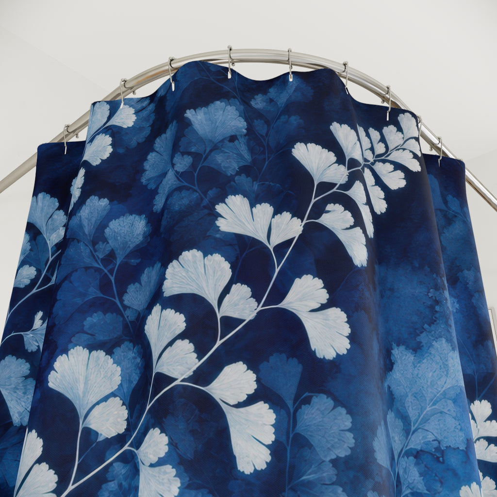 Indigo Cyanotype Maidenhair Fern Shower Curtain