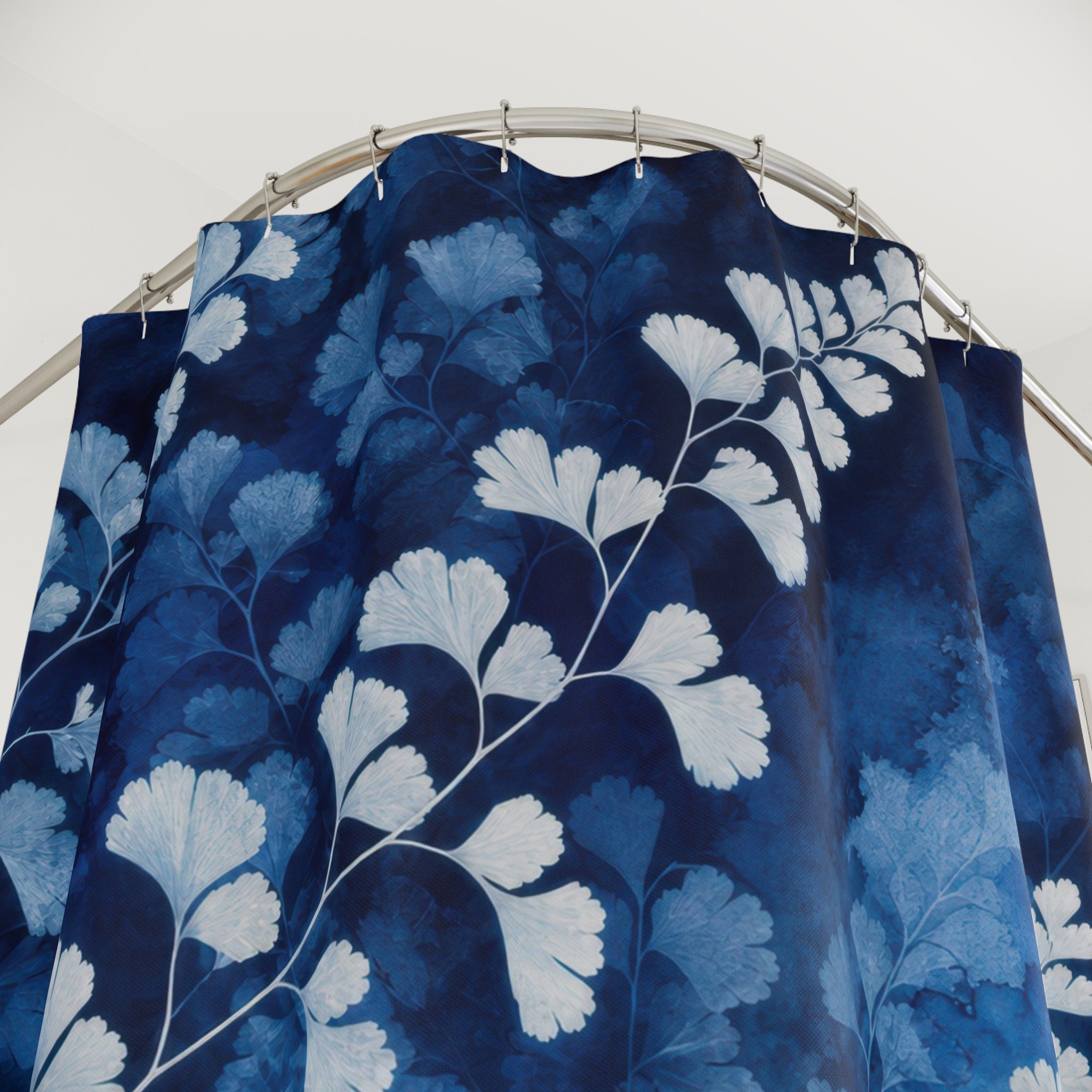 Indigo Cyanotype Maidenhair Fern Shower Curtain