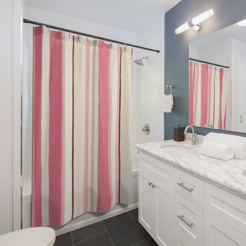 Rose Cream Brush Stripe Shower Curtain