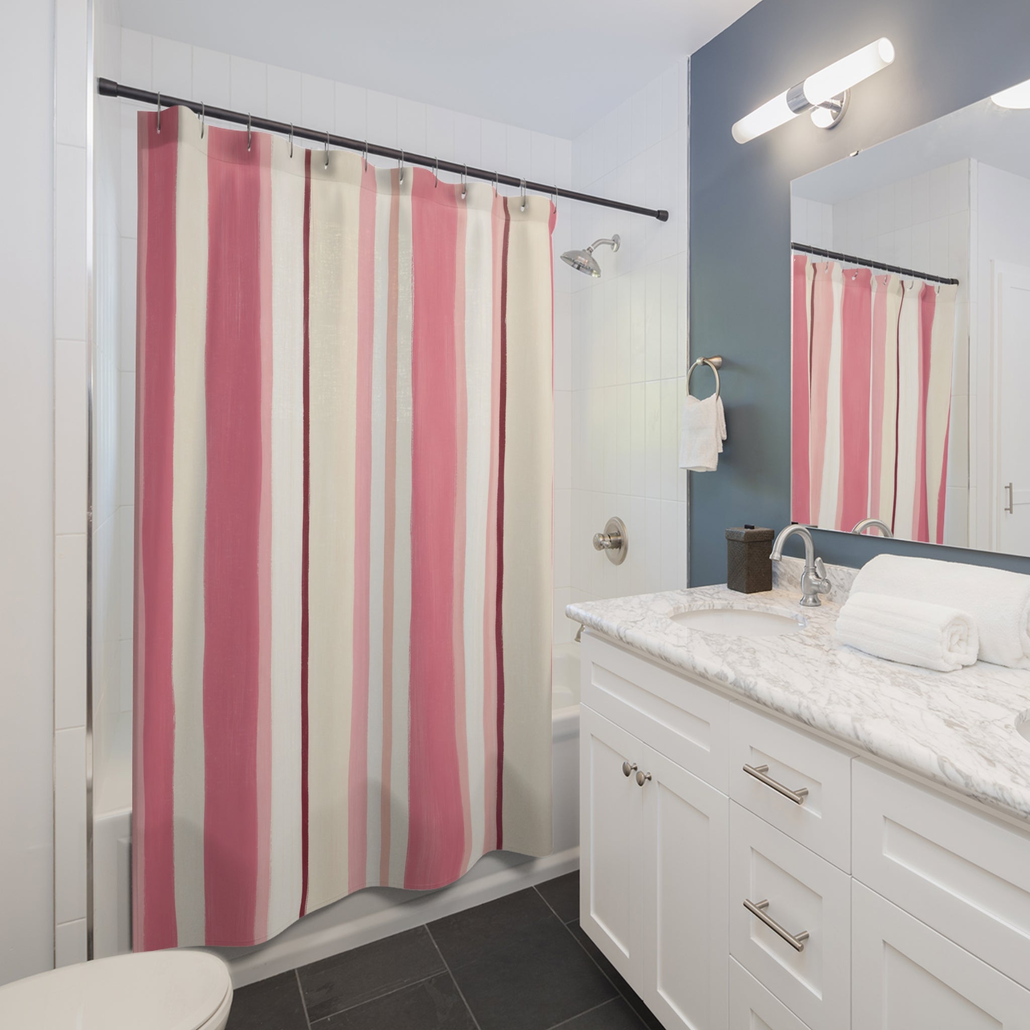 Rose Cream Brush Stripe Shower Curtain