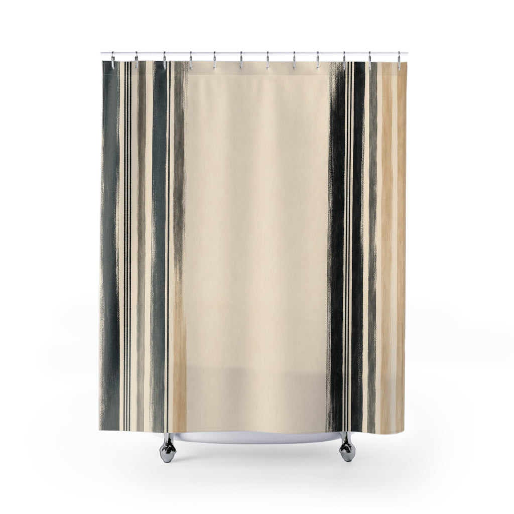 Ivory Beige Border Stripe Shower Curtain