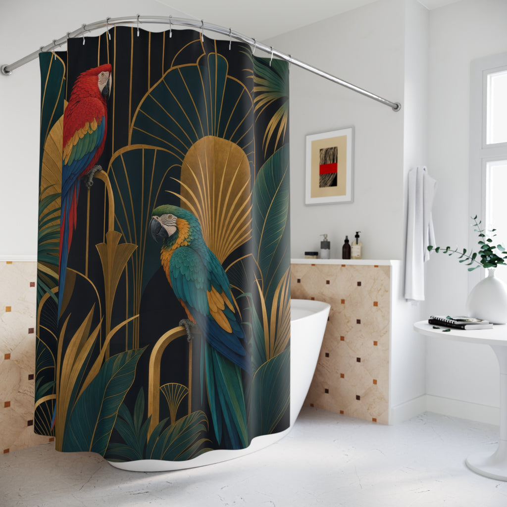 Art Deco Jewel Macaw Pair Shower Curtain