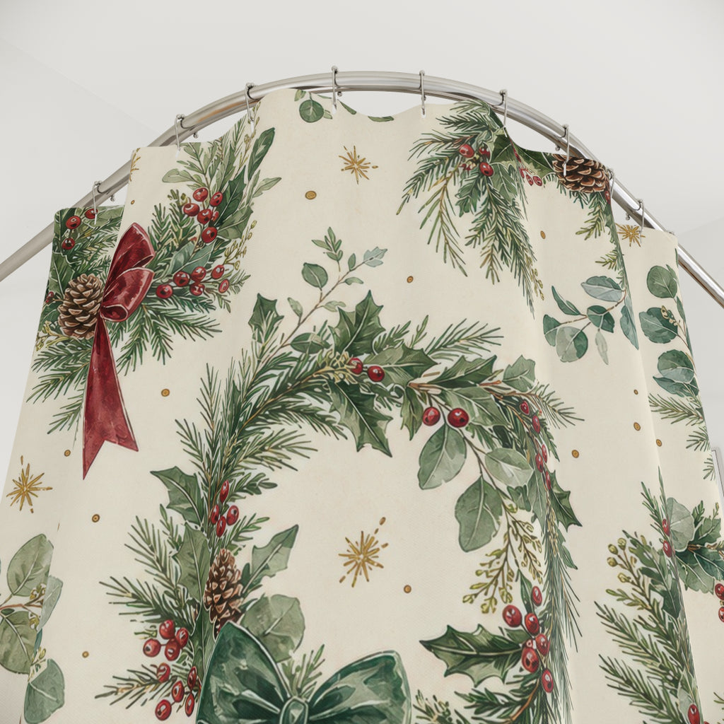 Wreath Red Bow Shower Curtain