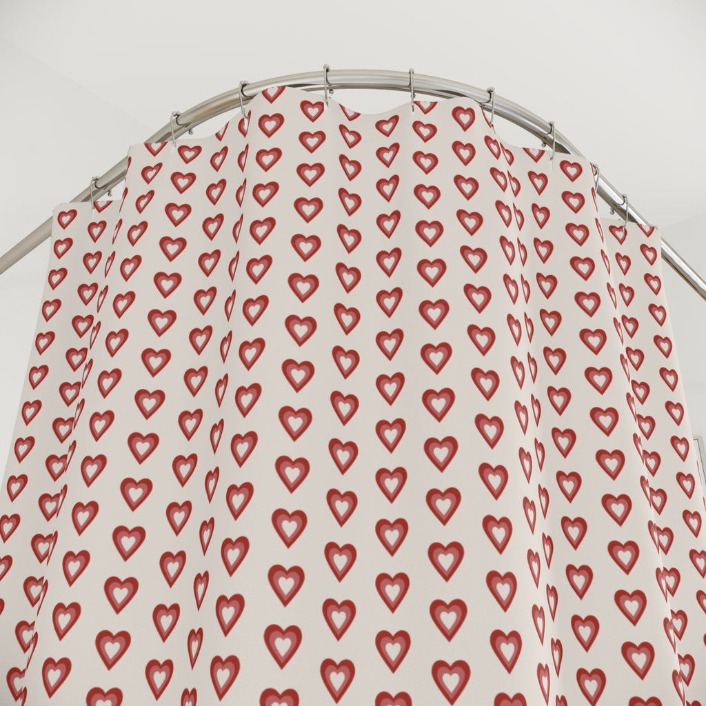 Folk Art Heart Lattice Shower Curtain – Red on Cream