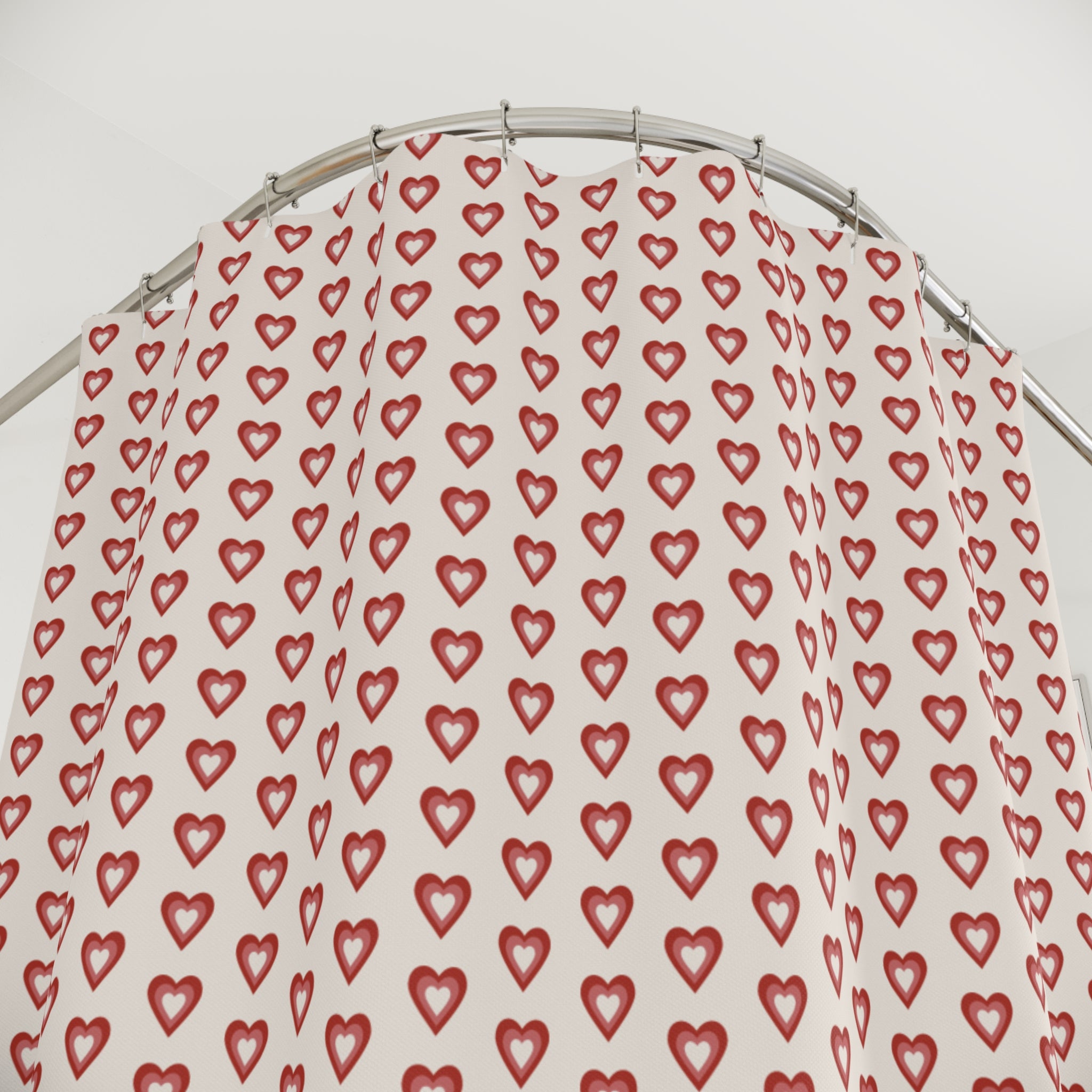 Folk Art Heart Lattice Shower Curtain – Red on Cream