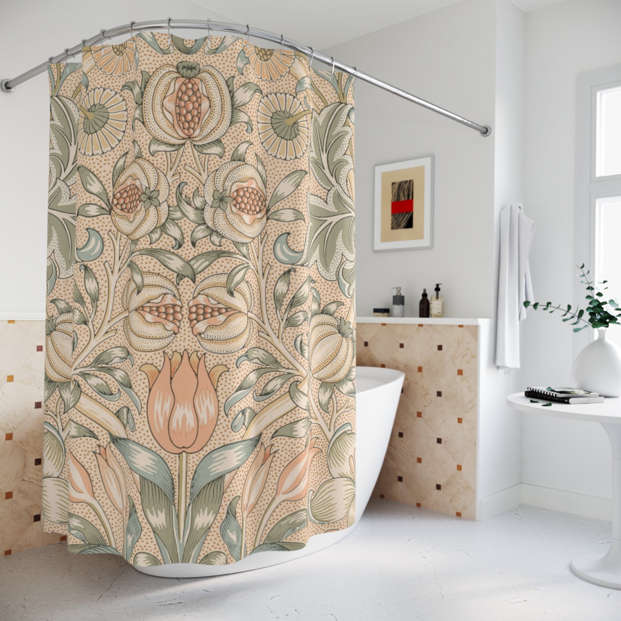 Lily & Pomegranate Shower Curtain – Peach & Coral