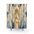 Gabriel Angel Shower Curtain, Stained Glass Messenger Angel Art, Blue White Gold Spiritual Decor, Luminous Bathroom Accent, Church Art Look