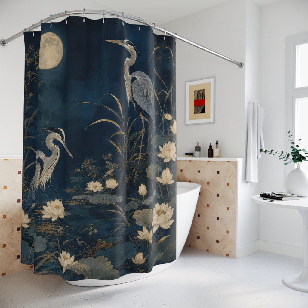 Moonlit Heron Garden Shower Curtain