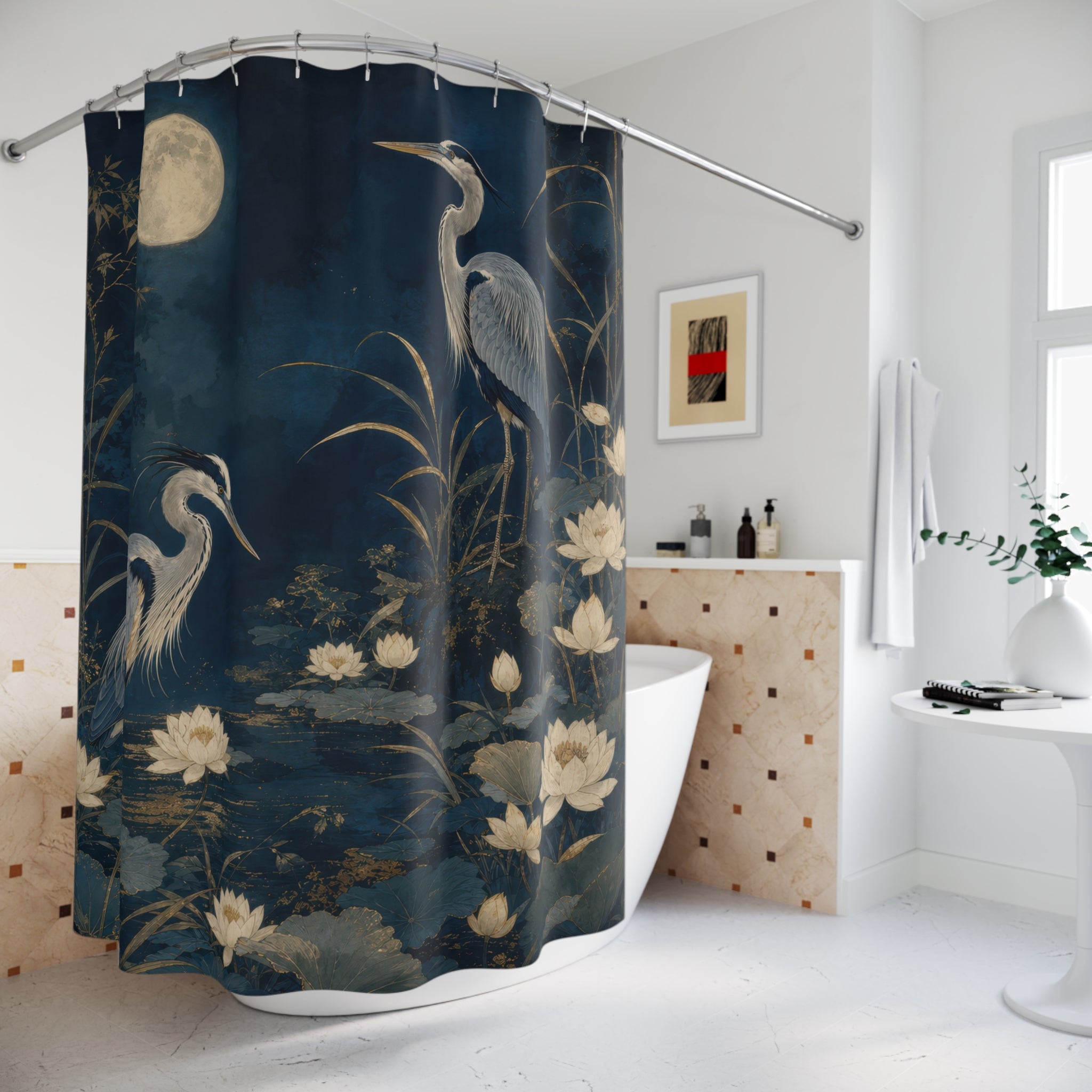 Moonlit Heron Garden Shower Curtain