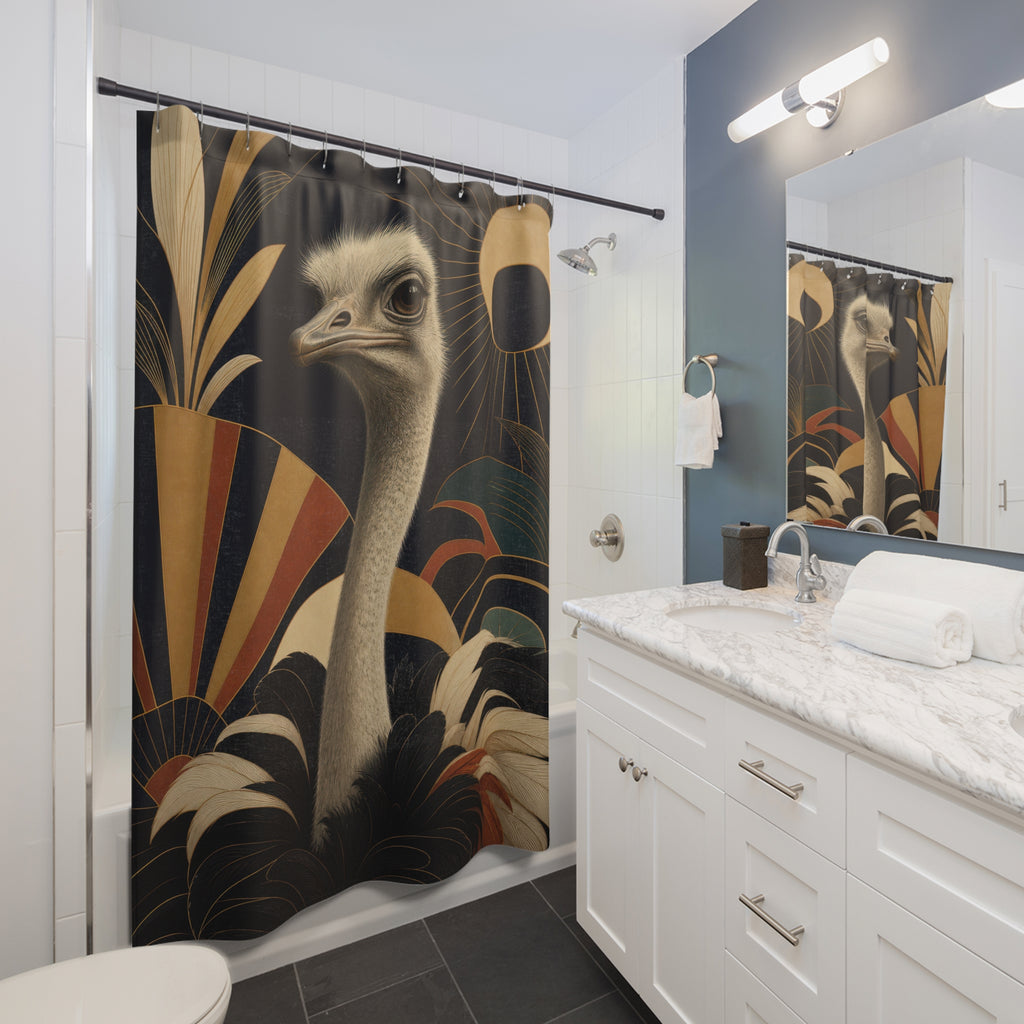 Art Deco Ostrich Portrait Shower Curtain