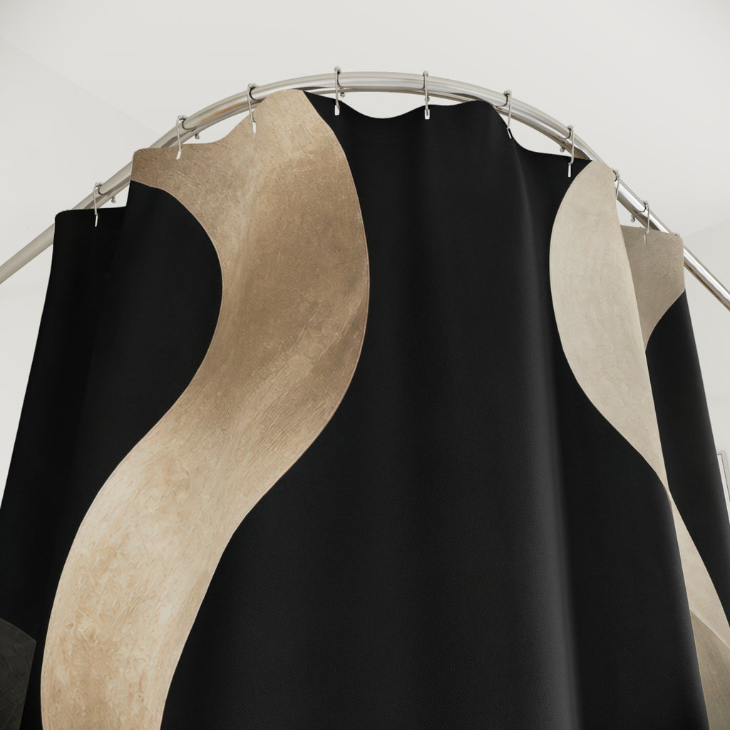 Gold Cream Abstract Black Geometric Shower Curtain