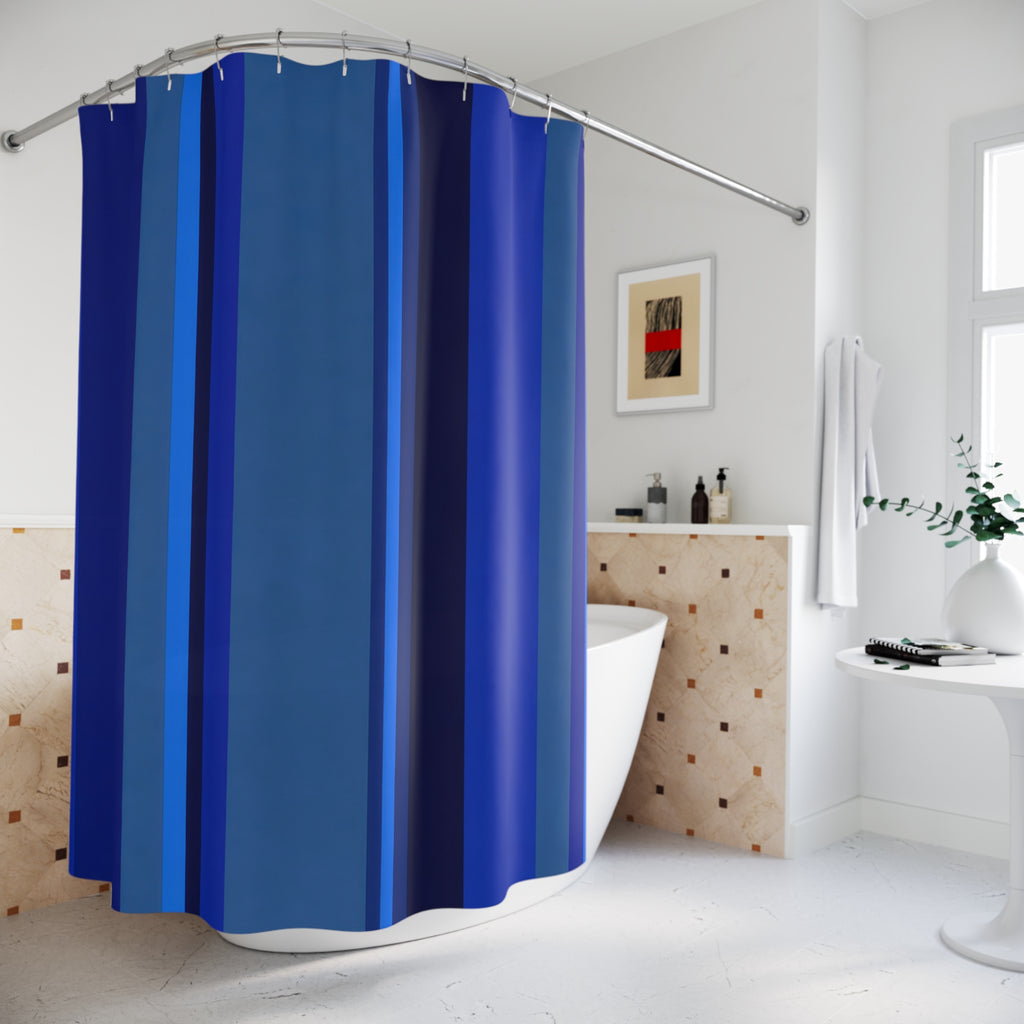 Cobalt Royal Navy Vertical Stripe Shower Curtain
