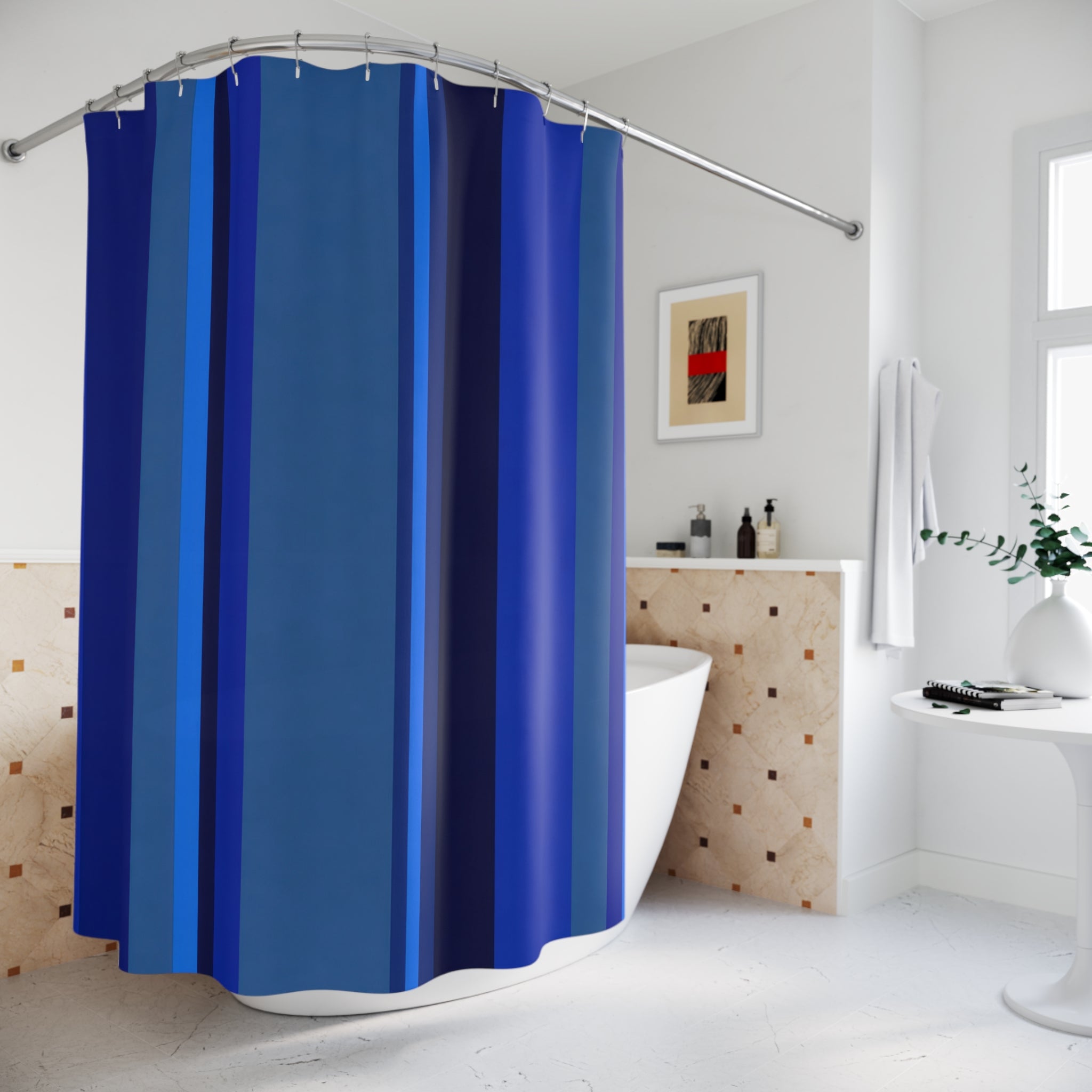 Cobalt Royal Navy Vertical Stripe Shower Curtain