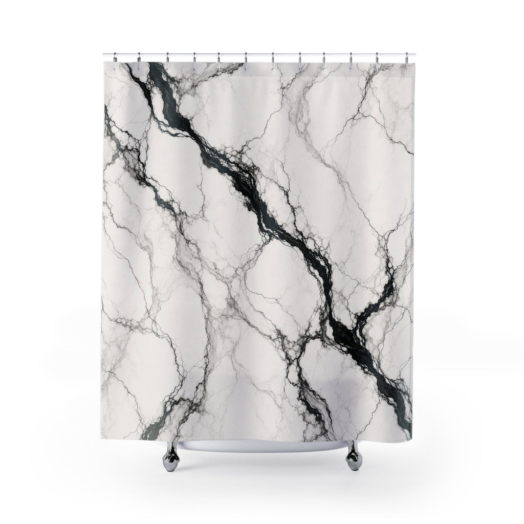 Black White Stone Vein Shower Curtain