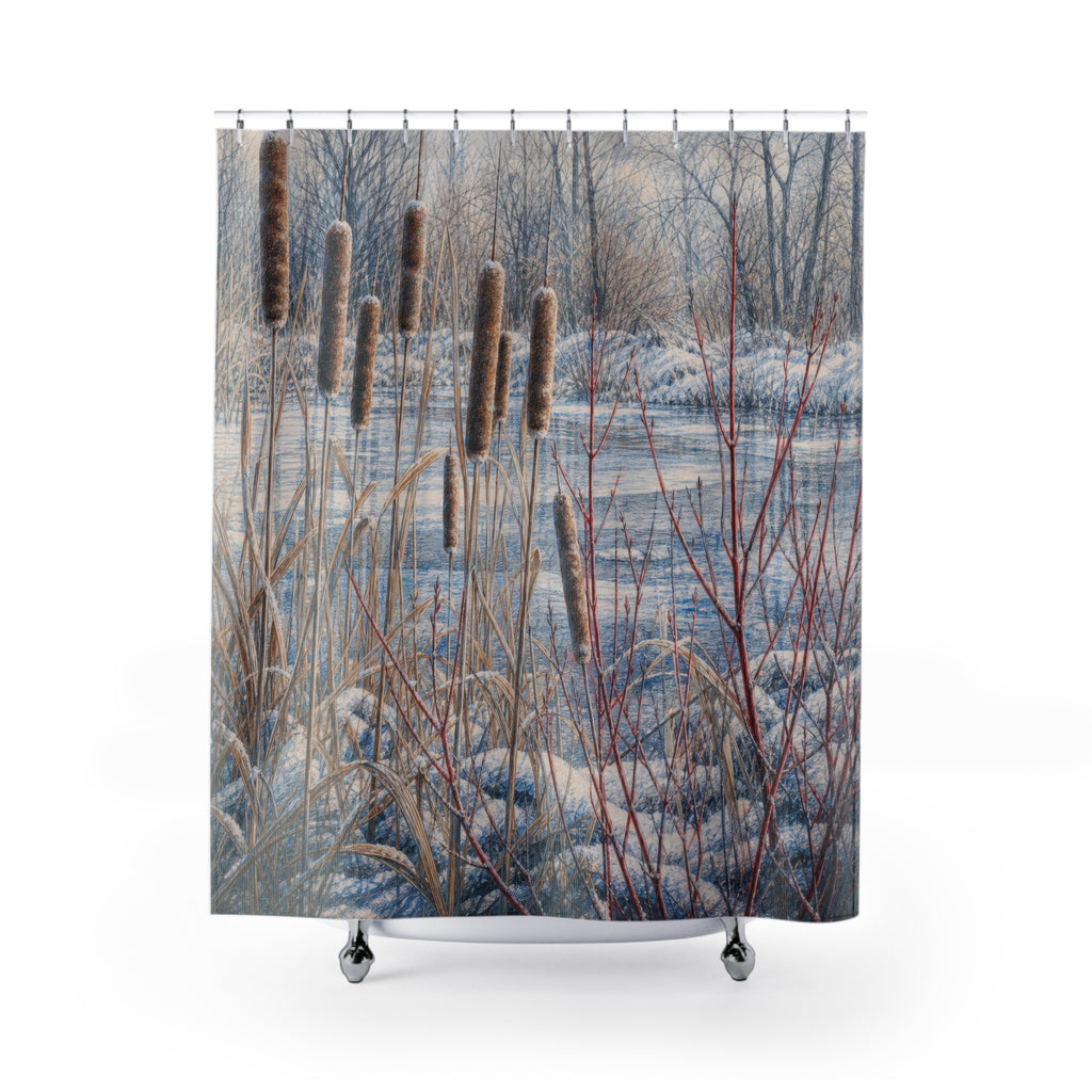 Pencil Winter Cattails Dogwood Shower Curtain